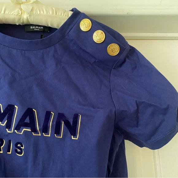 BALMAIN Flocked Logo T-Shirt With Buttons / BRAND NEW - Picture 11 of 12